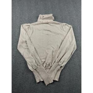 Forever 21 Women's Medium Beige Mock Neck Sweater Balloon Sleeve Knit Pullover